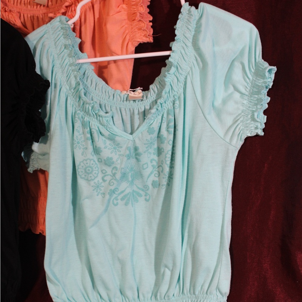 Blue Ruffled Women’s Crop Top Belle du Jour Shirt Size Large